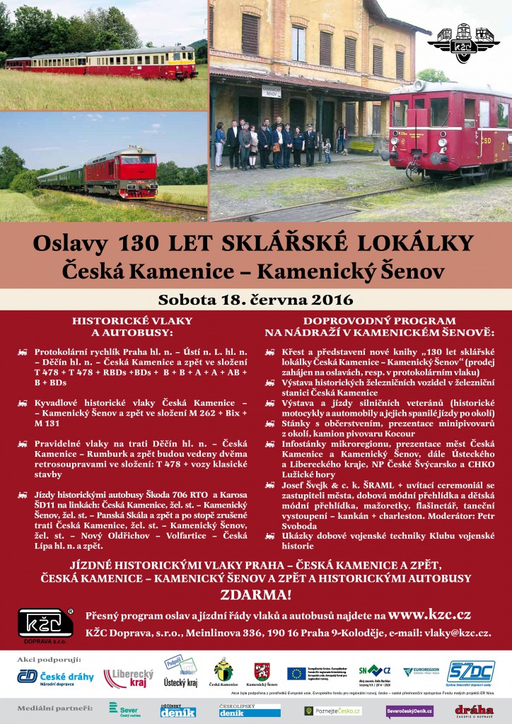 Program oslavy 130 let tratě Česká Kamenice - Kamenický Šenov - 18. června 2016