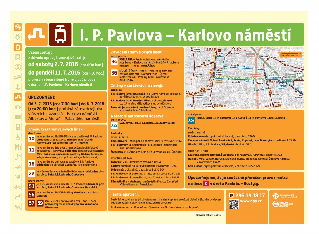 Informační leták k výluce Karlovo náměstí - I. P. Pavlova
